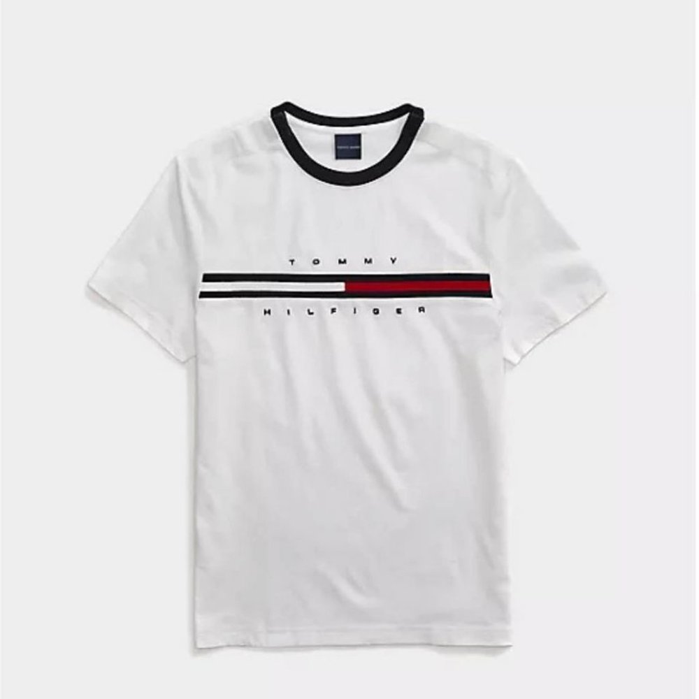 Tommy Hilfiger Men's Short Sleeve Signature Stripe Graphic T-Shirt Sz L